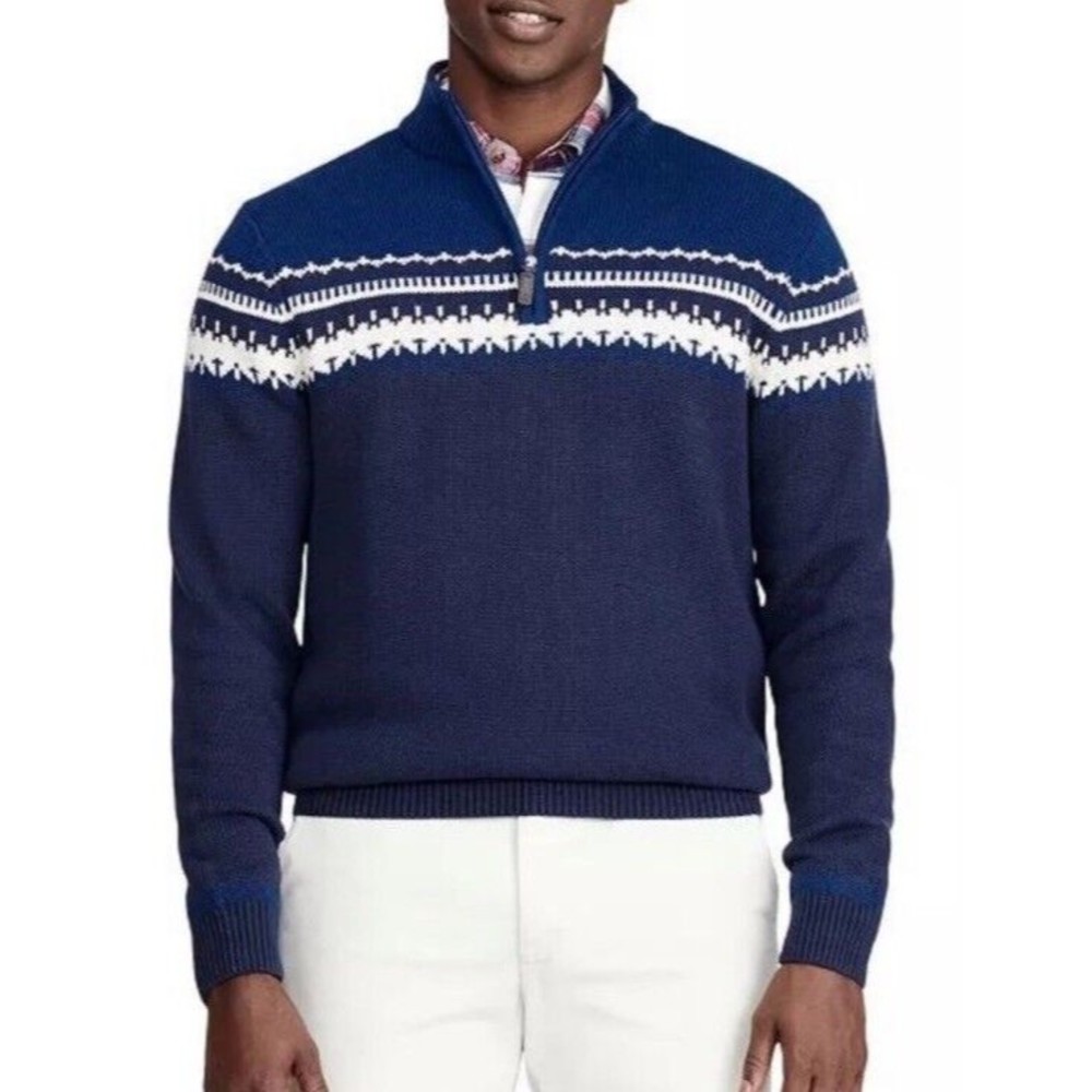 Men IZOD Blue & White Fairisle Quarter-Zip Sweater Size M - NWT
